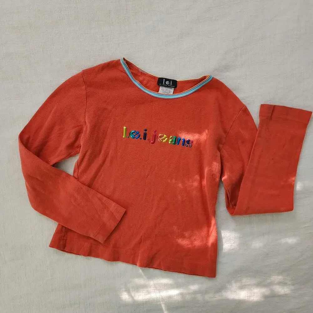 Vintage Y2K LEI Jeans Spellout Long Sleeve Shirt kids 7/8